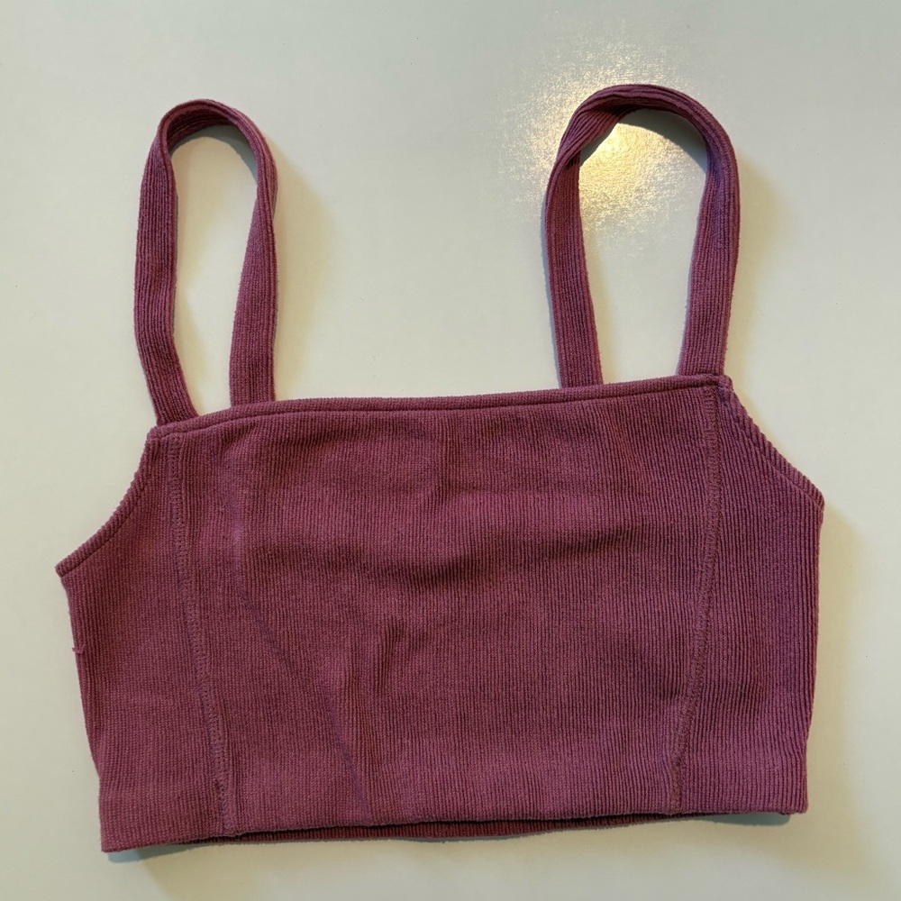 Pink Ribbed Cropped Tank Top - Picture 3 of 4